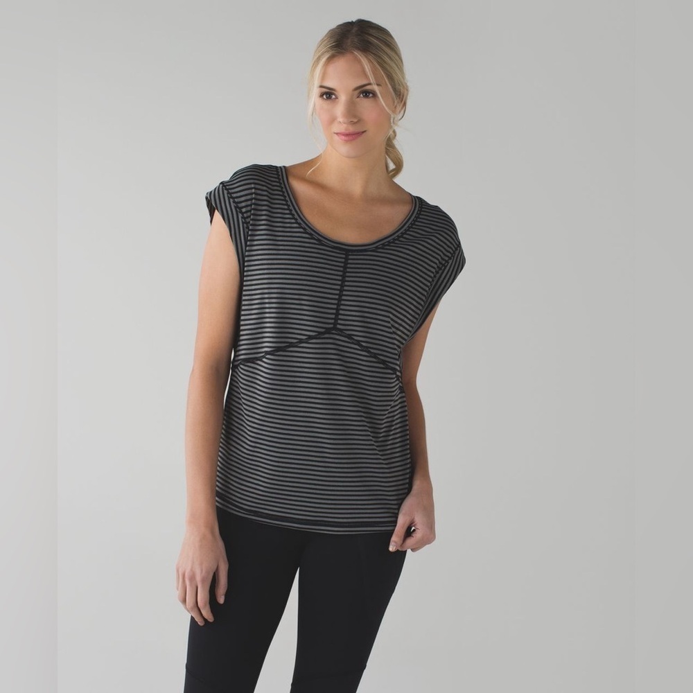 lululemon athletica Black Striped Short Sleeve Top